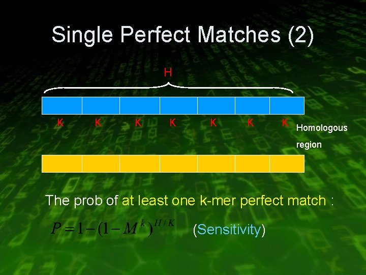 Single Perfect Matches (2) H K K K K Homologous region The prob of