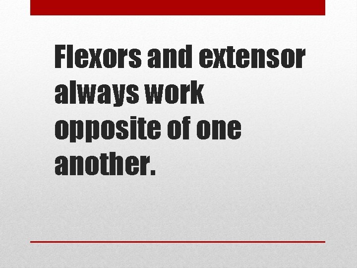 Flexors and extensor always work opposite of one another. 