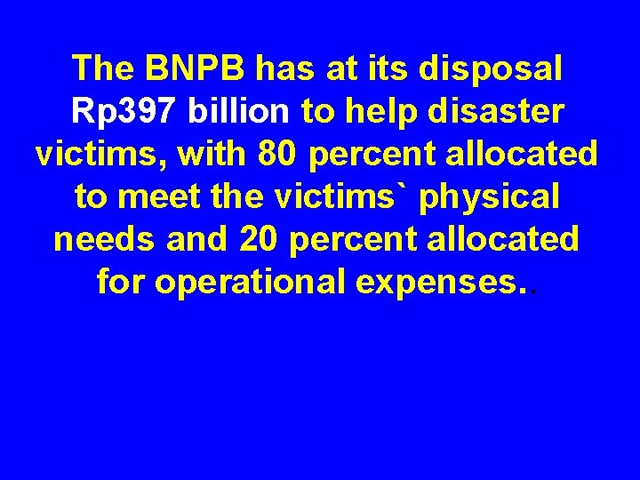 The BNPB has at its disposal Rp 397 billion to help disaster victims, with