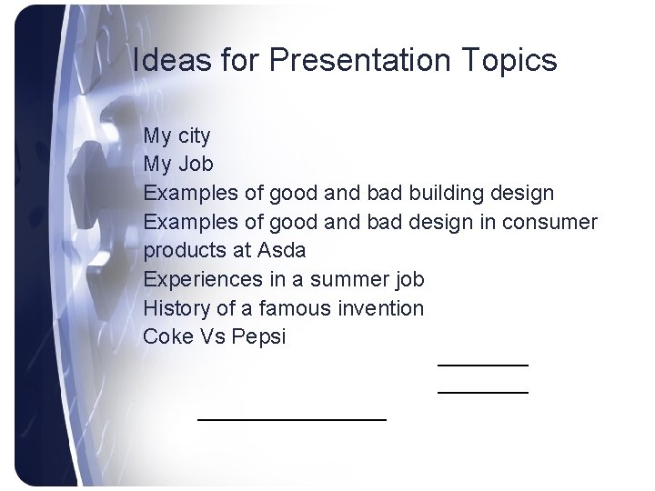 Ideas for Presentation Topics My city My Job Examples of good and bad building