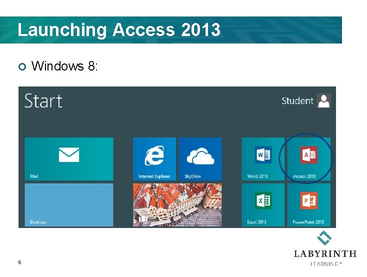 Launching Access 2013 ¢ 6 Windows 8: 