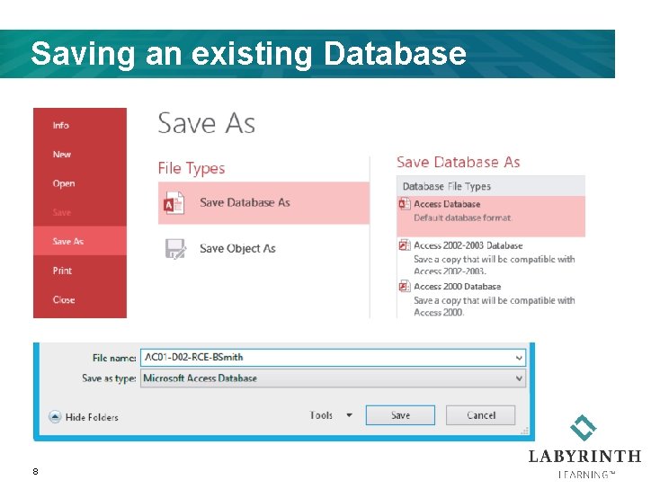 Saving an existing Database 8 