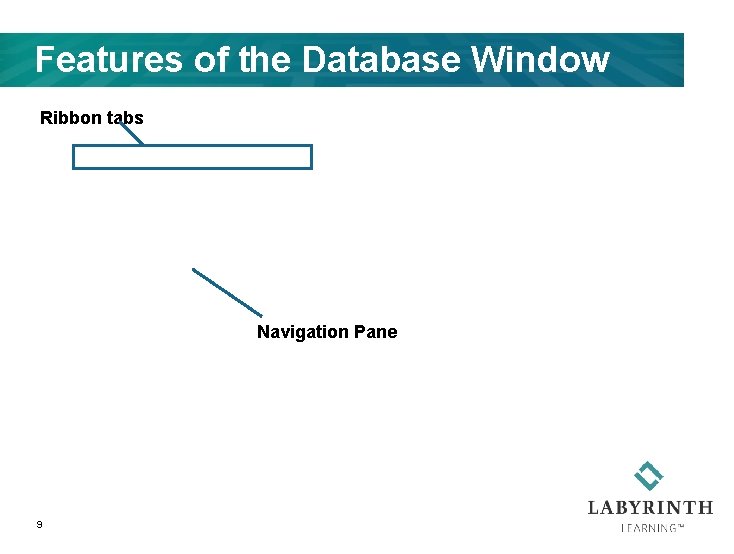 Features of the Database Window Ribbon tabs Navigation Pane 9 