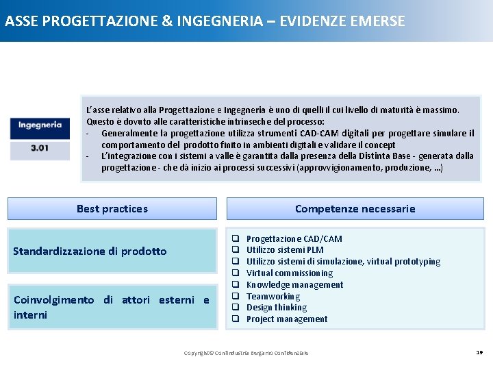 ASSE PROGETTAZIONE & INGEGNERIA – EVIDENZE EMERSE L’asse relativo alla Progettazione e Ingegneria è