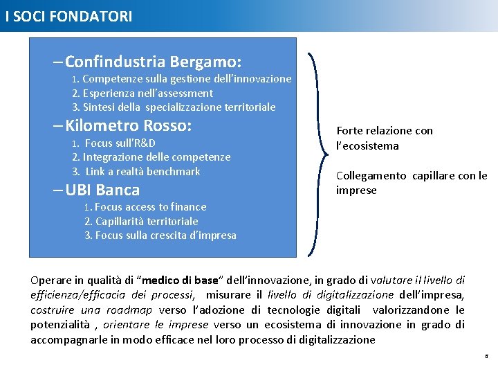 I SOCI FONDATORI – Confindustria Bergamo: 1. Competenze sulla gestione dell’innovazione 2. Esperienza nell’assessment