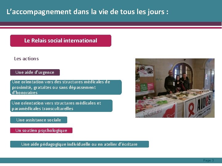 L’accompagnement dans la vie de tous les jours : Le Relais social international Les