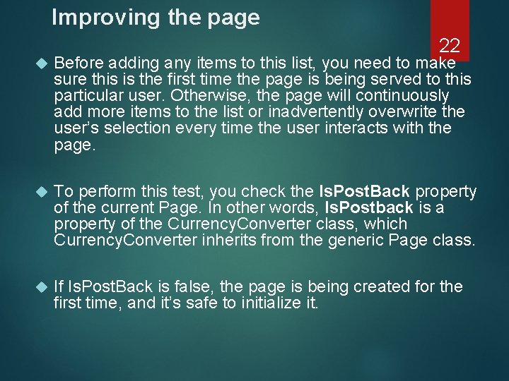 Improving the page 22 Before adding any items to this list, you need to