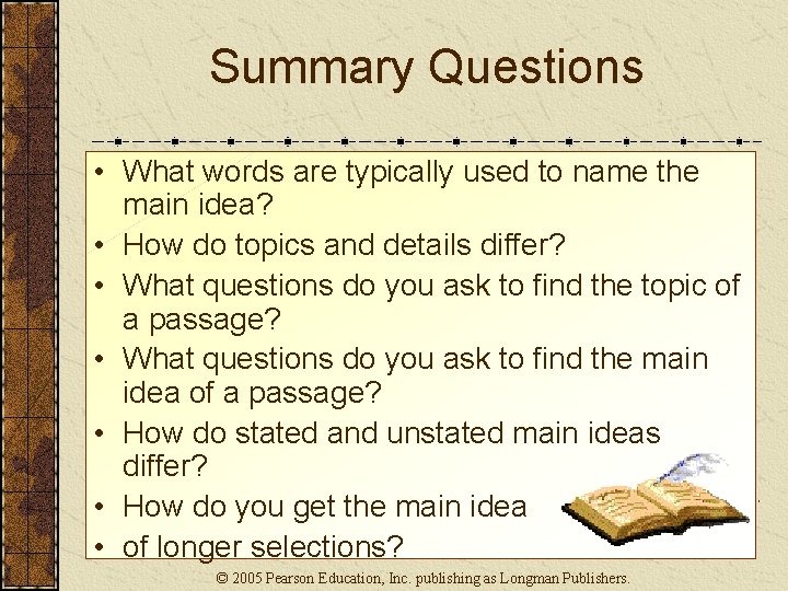 Summary Questions • What words are typically used to name the main idea? •