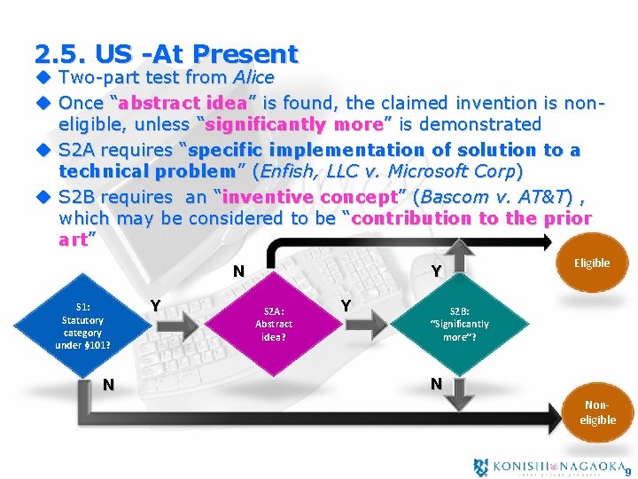2. 5. US -At Present u Two-part test from Alice u Once “abstract idea”