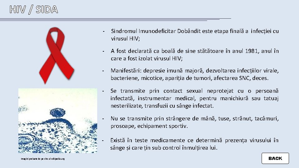 HIV / SIDA Imagini preluate de pe site-ul wikipedia. org - Sindromul Imunodeficitar Dobândit