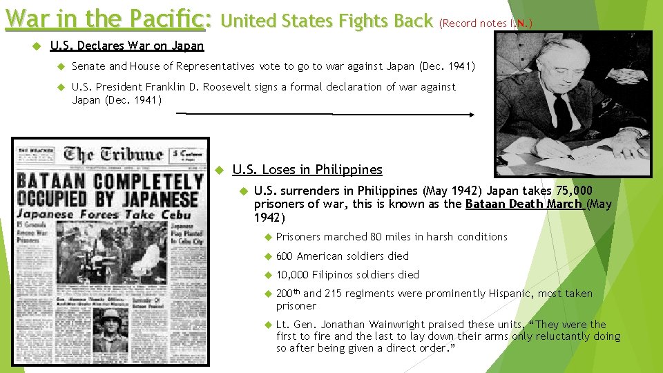 War in the Pacific: United States Fights Back (Record notes I. N. ) U.