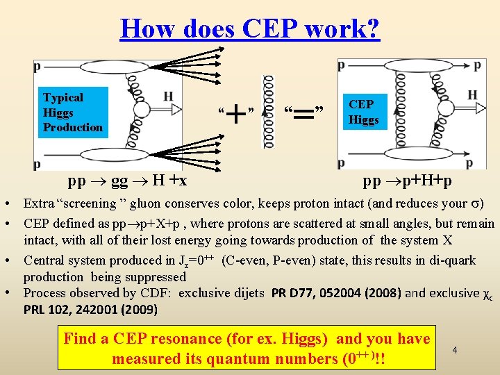 How does CEP work? Typical Higgs Production pp gg H +x + “ ”