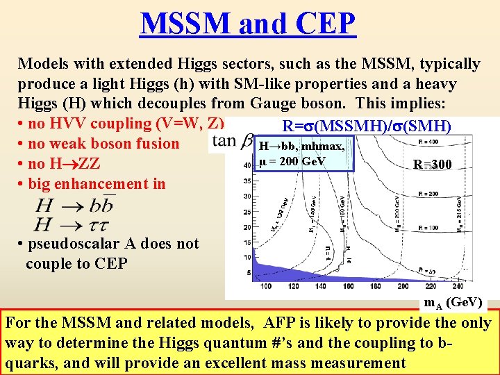 MSSM and CEP Models with extended Higgs sectors, such as the MSSM, typically produce