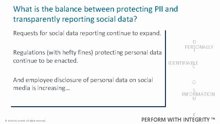 What is the balance between protecting PII and transparently reporting social data? Requests for