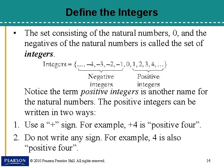 Define the Integers • The set consisting of the natural numbers, 0, and the