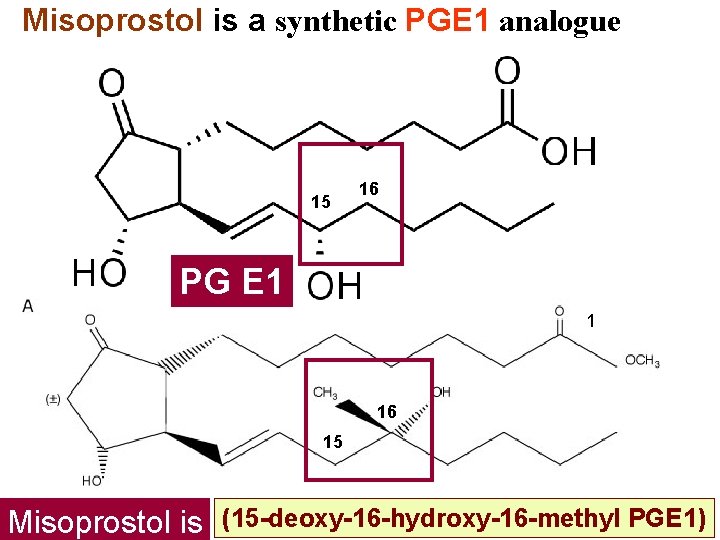Misoprostol is a synthetic PGE 1 analogue 15 16 PG E 1 1 16