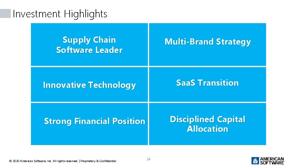 Investment Highlights Supply Chain Software Leader Multi-Brand Strategy Innovative Technology Saa. S Transition Disciplined