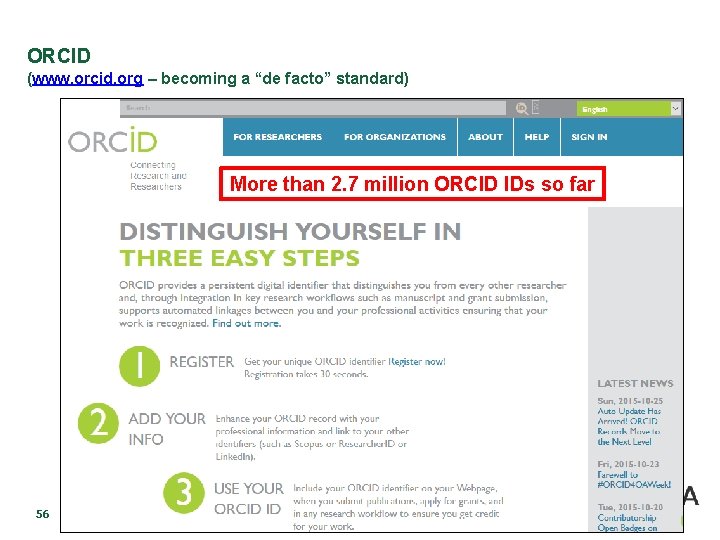 ORCID (www. orcid. org – becoming a “de facto” standard) More than 2. 7