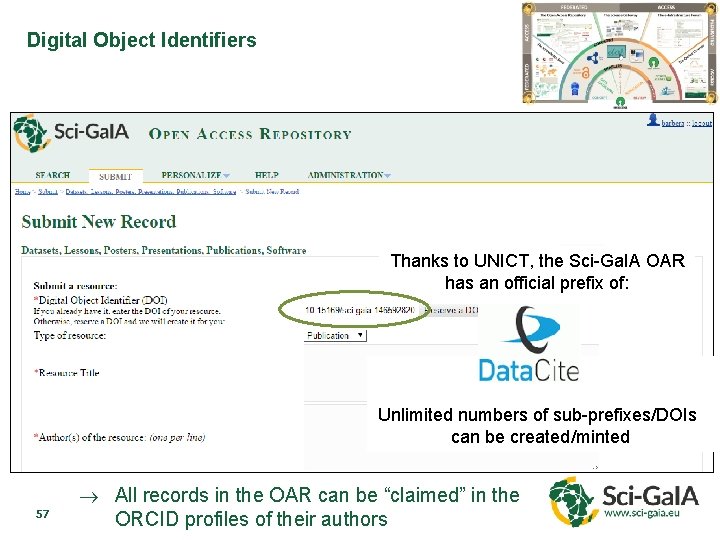 Digital Object Identifiers Thanks to UNICT, the Sci-Ga. IA OAR has an official prefix