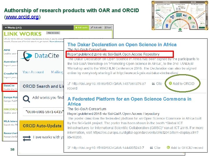 Authorship of research products with OAR and ORCID (www. orcid. org) 58 