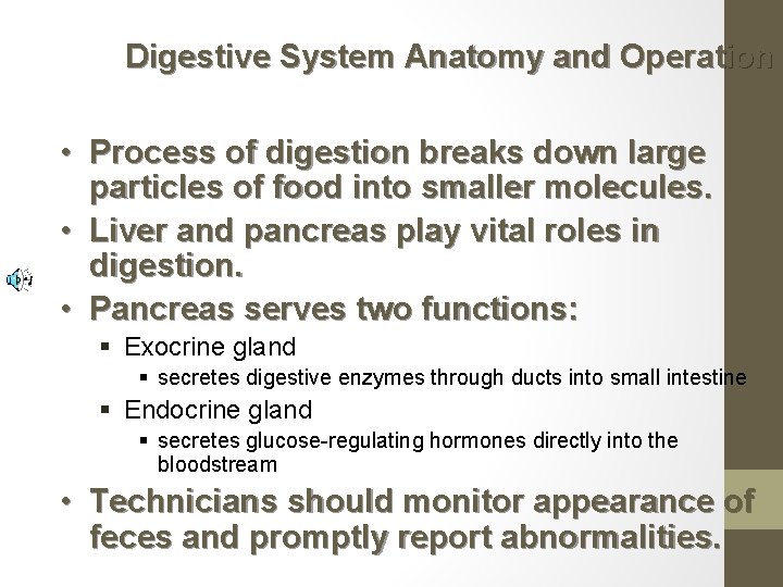Digestive System Anatomy and Operation • Process of digestion breaks down large particles of