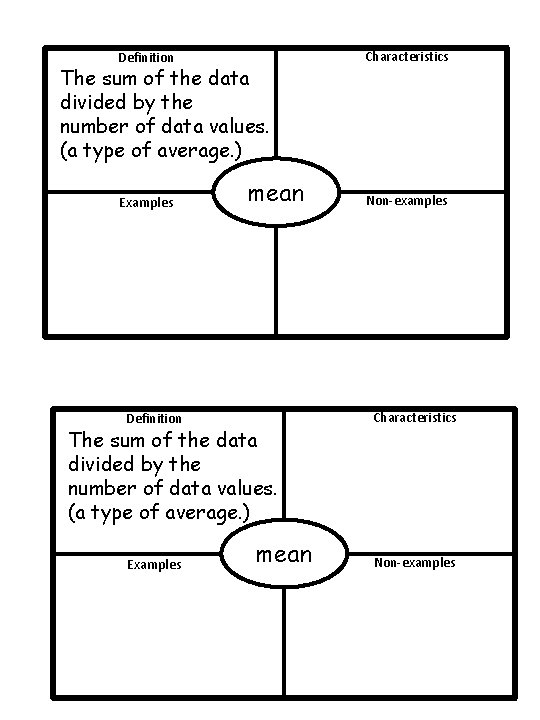 Definition The sum of the data divided by the number of data values. (a Definition The sum of the data divided by the number of data values. (a