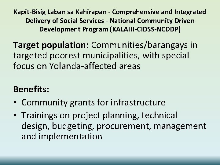 Kapit-Bisig Laban sa Kahirapan - Comprehensive and Integrated Delivery of Social Services - National