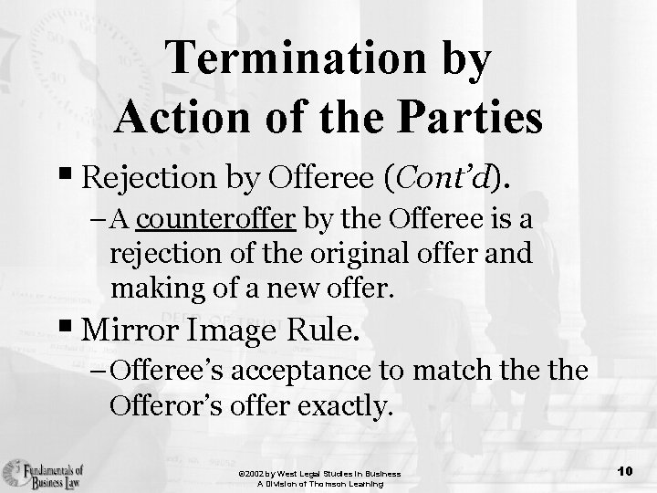 Termination by Action of the Parties § Rejection by Offeree (Cont’d). – A counteroffer