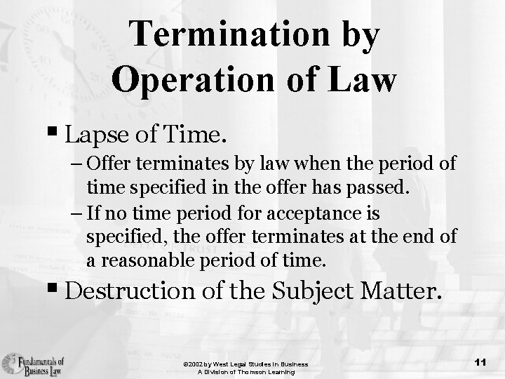 Termination by Operation of Law § Lapse of Time. – Offer terminates by law