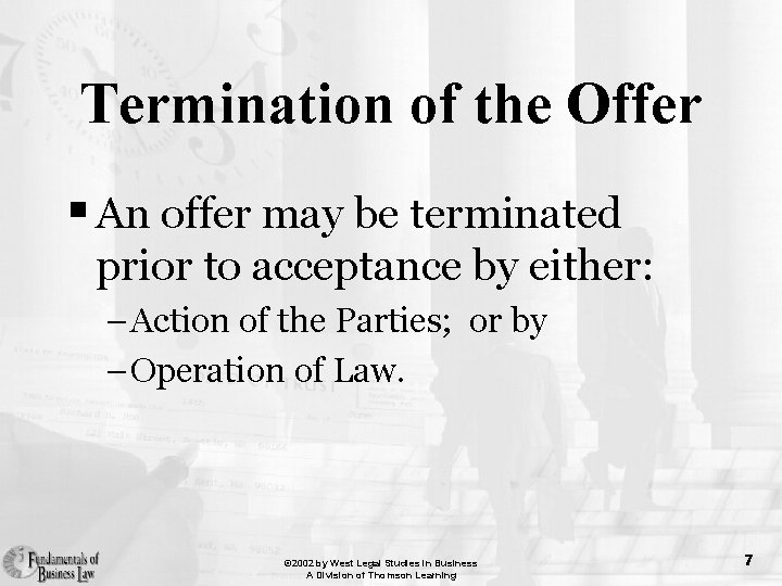 Termination of the Offer § An offer may be terminated prior to acceptance by