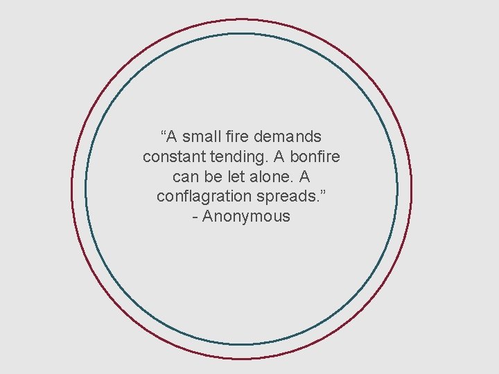 “A small fire demands constant tending. A bonfire can be let alone. A conflagration