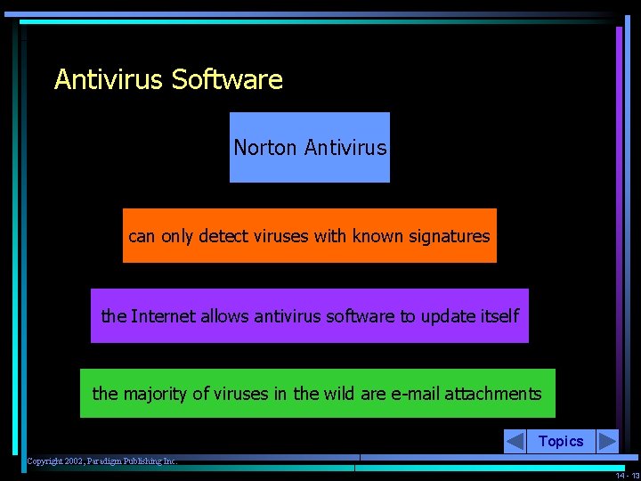 Antivirus Software Norton Antivirus can only detect viruses with known signatures the Internet allows