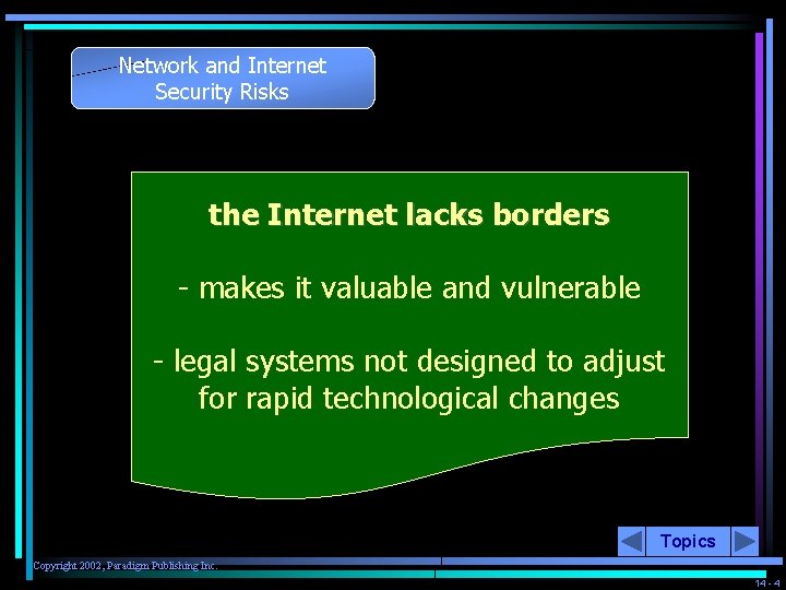 Network and Internet Security Risks the Internet lacks borders - makes it valuable and