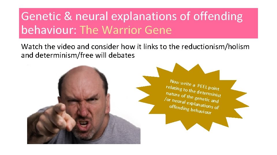 Genetic & neural explanations of offending behaviour: The Warrior Gene Watch the video and
