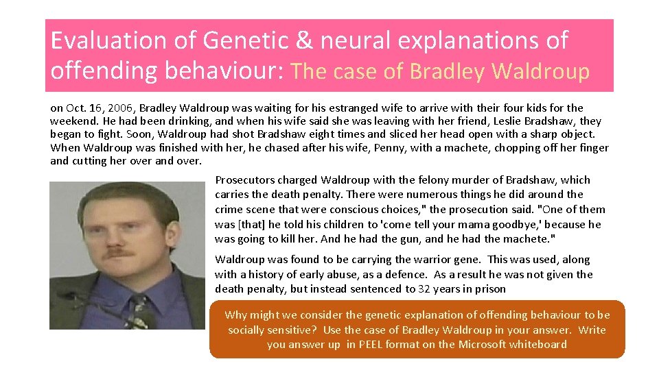 Evaluation of Genetic & neural explanations of offending behaviour: The case of Bradley Waldroup