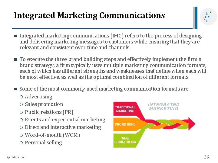 Integrated Marketing Communications n Integrated marketing communications (IMC) refers to the process of designing