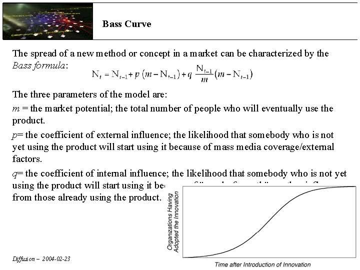 Bass Curve The spread of a new method or concept in a market can