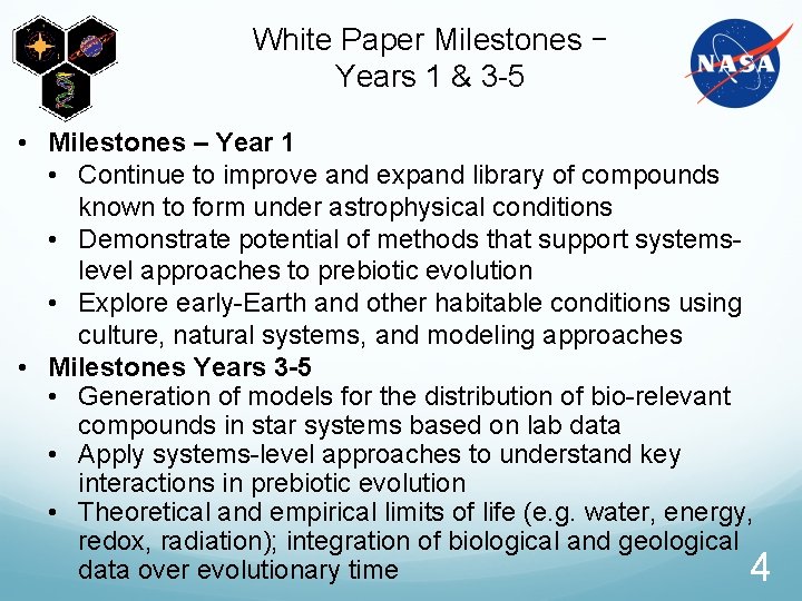 White Paper Milestones – Years 1 & 3 -5 • Milestones – Year 1