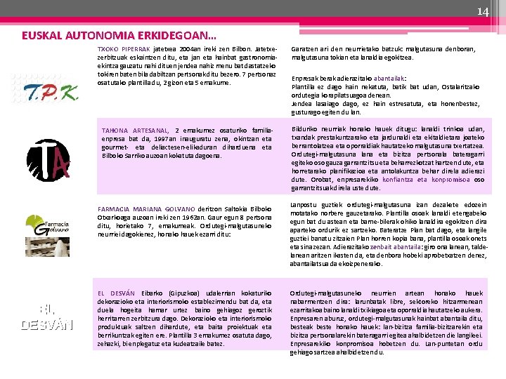 14 EUSKAL AUTONOMIA ERKIDEGOAN… TXOKO PIPERRAK jatetxea 2004 an ireki zen Bilbon. Jatetxezerbitzuak eskaintzen