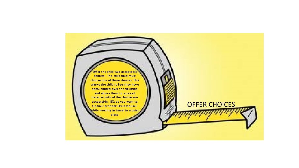 Offer the child two acceptable choices. The child then must choose one of those
