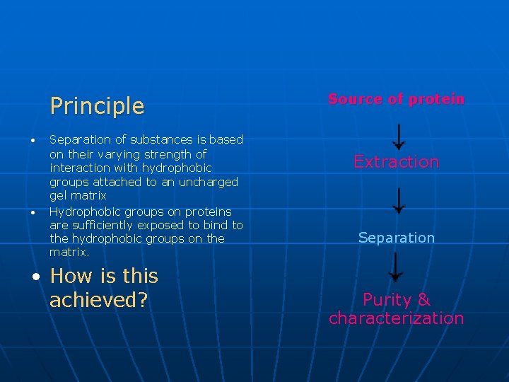 Principle • • Separation of substances is based on their varying strength of interaction
