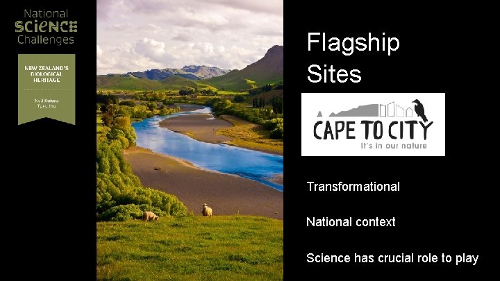 Flagship Sites Transformational National context Science has crucial role to play 