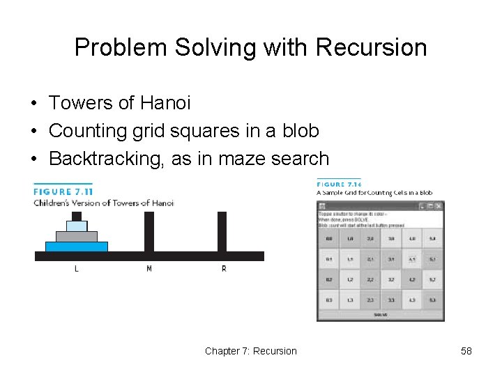Problem Solving with Recursion • Towers of Hanoi • Counting grid squares in a