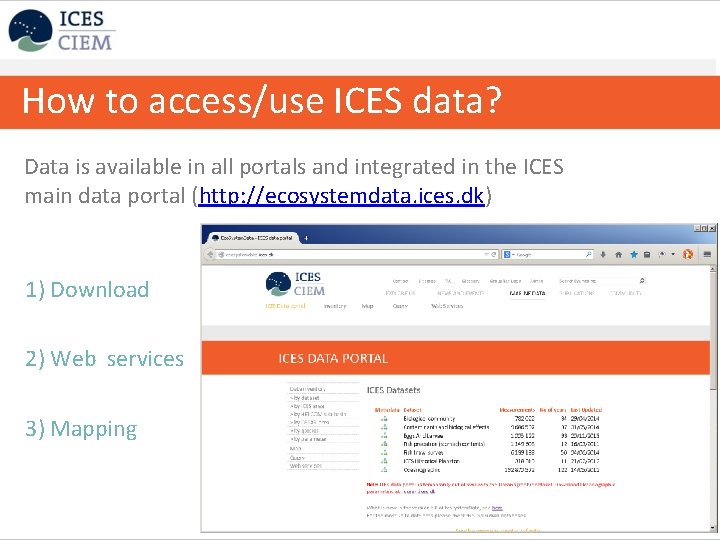 How to access/use ICES data? Data is available in all portals and integrated in