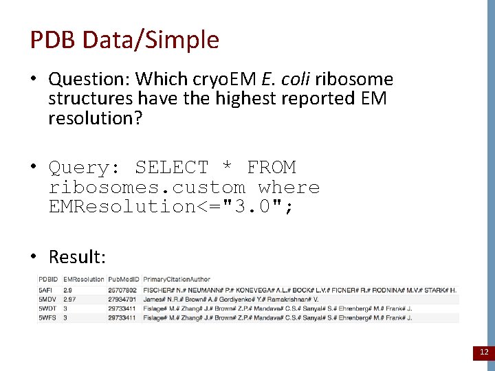 PDB Data/Simple • Question: Which cryo. EM E. coli ribosome structures have the highest