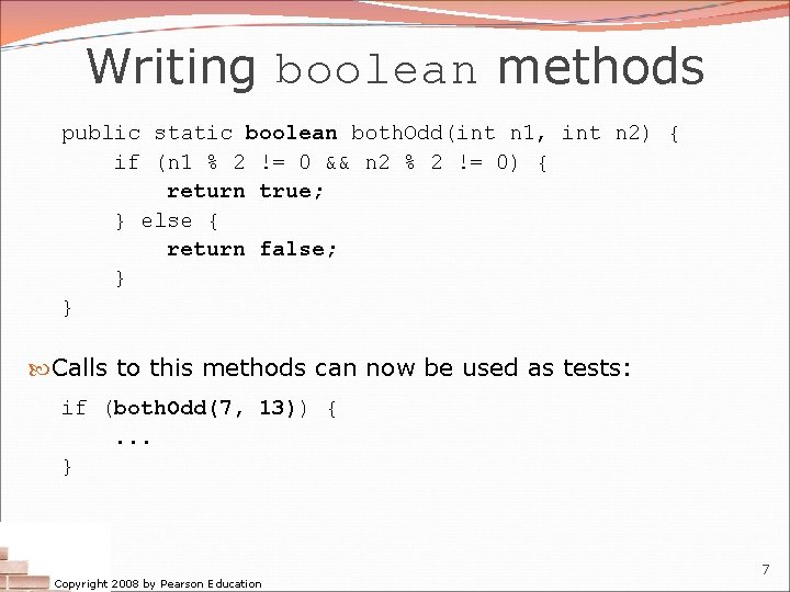 Writing boolean methods public static boolean both. Odd(int n 1, int n 2) {