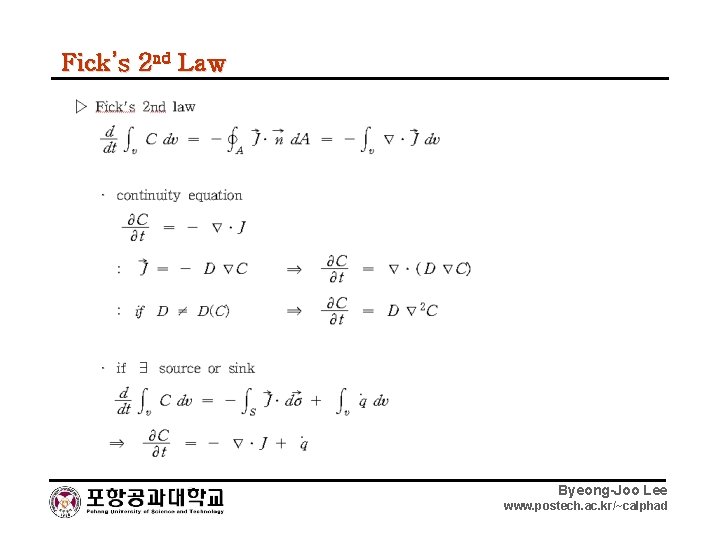 Fick’s 2 nd Law Byeong-Joo Lee www. postech. ac. kr/~calphad 