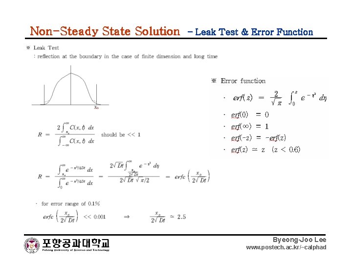 Non-Steady State Solution – Leak Test & Error Function Byeong-Joo Lee www. postech. ac.
