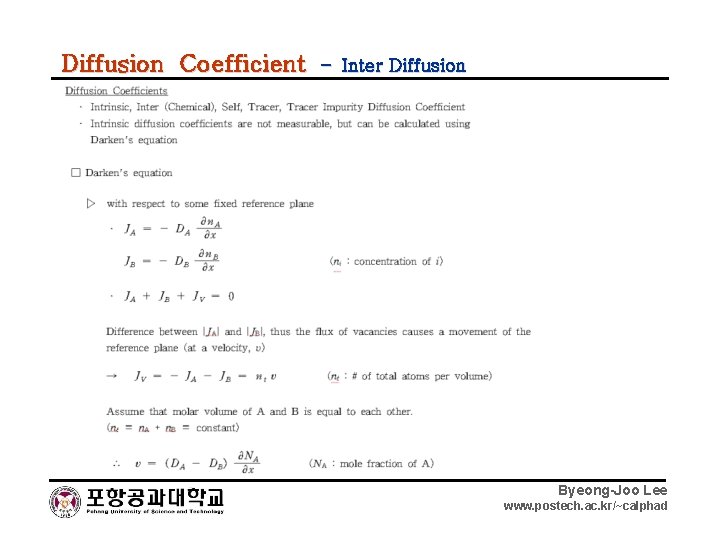 Diffusion Coefficient – Inter Diffusion Byeong-Joo Lee www. postech. ac. kr/~calphad 