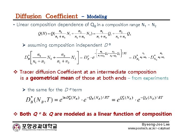 Diffusion Coefficient – Modeling • Linear composition dependence of QB in a composition range